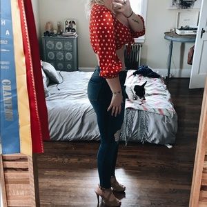 Forever 21 Front Tie Polka Dot Crop Top